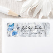 Elegant blauw waterverf vlinder retouradres etiket (Insitu)