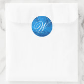 Elegant Blauw Waterverf Wit Sneeuwscript Monogram Ronde Sticker (Tas)