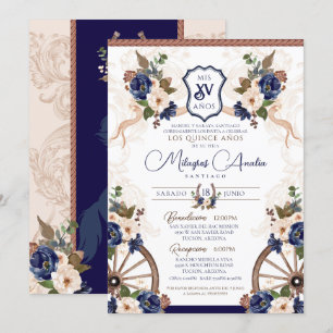 Elegant Blauw Western Barok Charro Quinceanera Kaart