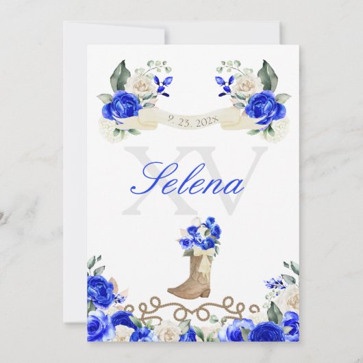 Elegant Blauw Western Charro Prinses Quinceañera Kaart (Achterkant)