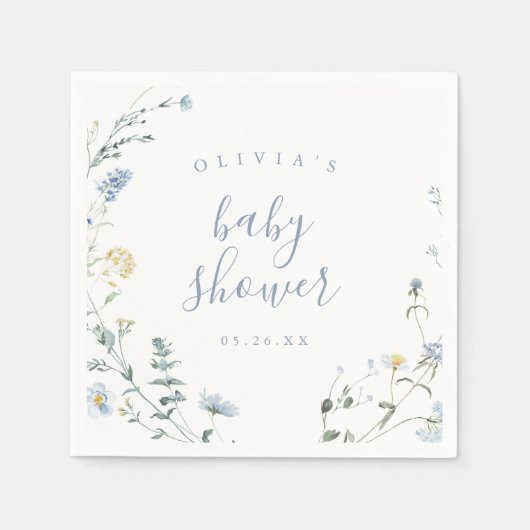 Elegant Blauw Wildbloem Rustiek Boho Baby shower Servet (Voorkant)