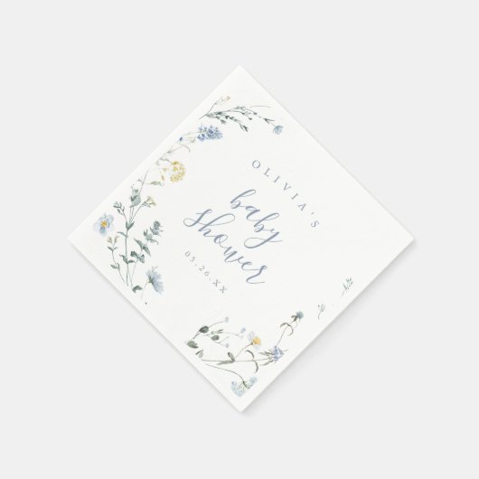 Elegant Blauw Wildbloem Rustiek Boho Baby shower Servet (Hoek)