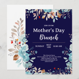 Elegant Blauw Wildbloemen Blauw Moederdag Brunch Kaart