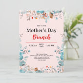 Elegant Blauw Wildbloemen Roze Moederdag Brunch Kaart (Staand voorkant)
