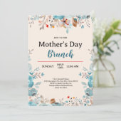 Elegant Blauw Wildbloemen Tan Moederdag Brunch Kaart (Staand voorkant)