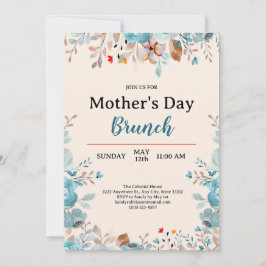 Elegant Blauw Wildbloemen Tan Moederdag Brunch Kaart