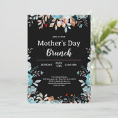 Elegant Blauw Wildbloemen Zwart Moederdag Brunch Kaart (Staand voorkant)