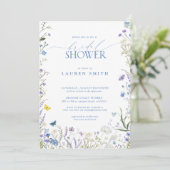 Elegant Blauw Wildflower Bloemen Vrijgezellenfeest Kaart (Staand voorkant)