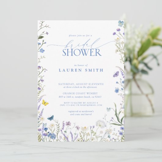 Elegant Blauw Wildflower Bloemen Vrijgezellenfeest Kaart (Staand voorkant)