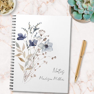 Elegant  Blauw Wildflower Boeket Bloemen Notitieboek