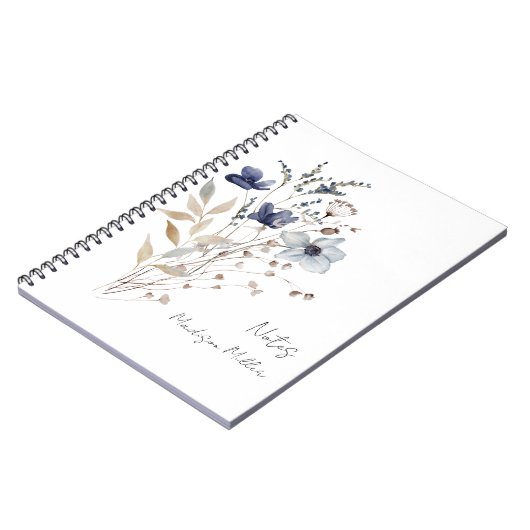 Elegant  Blauw Wildflower Boeket Bloemen Notitieboek (Linkerzijde)