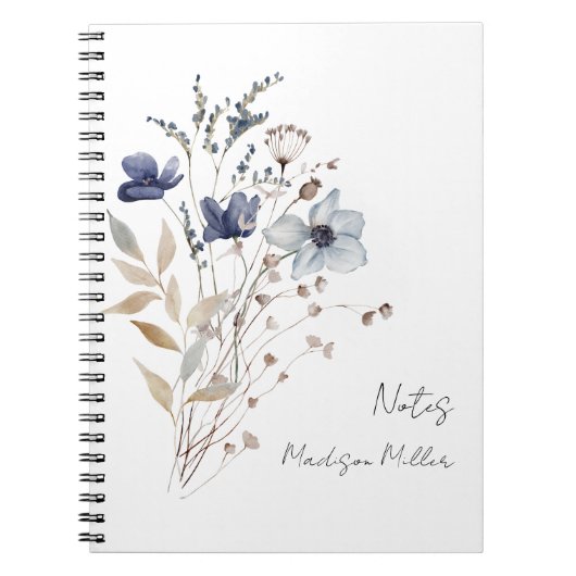 Elegant  Blauw Wildflower Boeket Bloemen Notitieboek (Voorkant)
