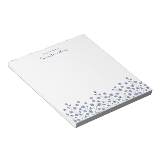 Elegant blauw Wildflower gepersonaliseerd Notitieb Notitieblok (Schuin)