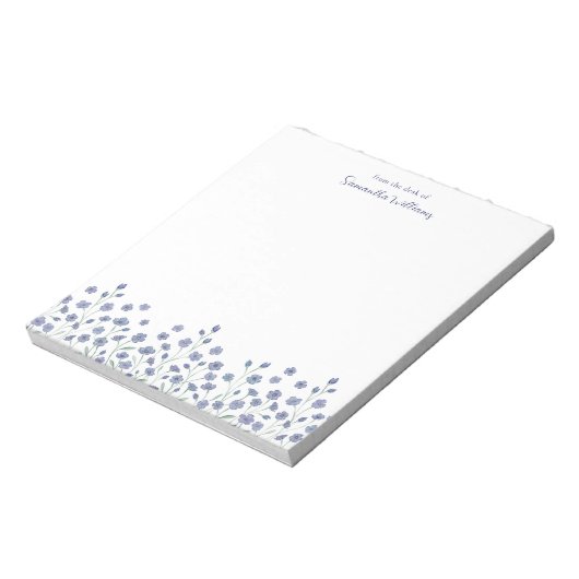 Elegant blauw Wildflower gepersonaliseerd Notitieb Notitieblok (Linkerzijde)