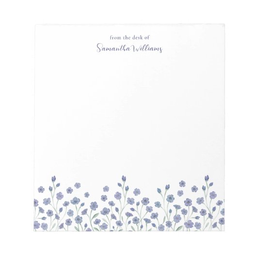 Elegant blauw Wildflower gepersonaliseerd Notitieb Notitieblok (Voorkant)