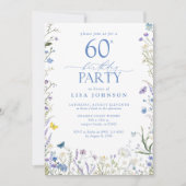 Elegant Blauw Wildflower Volwassene 60ste Verjaard Kaart (Voorkant)