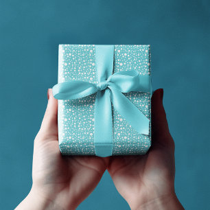 Elegant Blauw Willekeurig Grootte Witte Polka-Dots Cadeaupapier