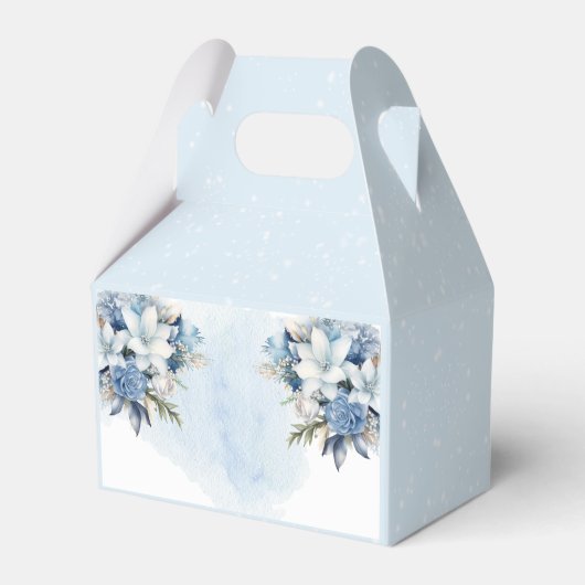 Elegant Blauw Winter Bloemen Jongen Baby shower Bedankdoosjes (Achterkant)