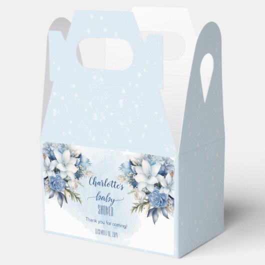 Elegant Blauw Winter Bloemen Jongen Baby shower Bedankdoosjes (Geopend)