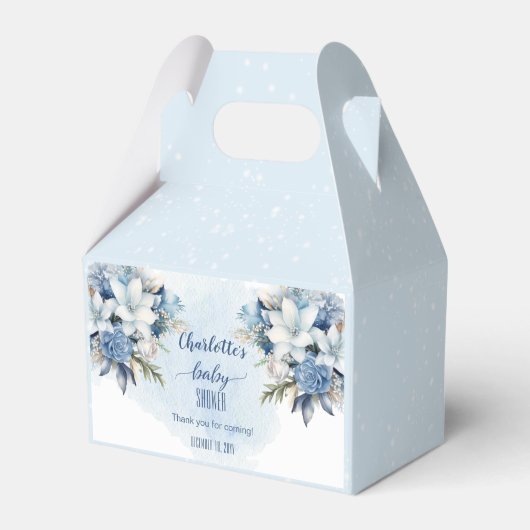 Elegant Blauw Winter Bloemen Jongen Baby shower Bedankdoosjes (Voorkant Zijde)