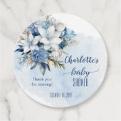 Elegant Blauw Winter Bloemen Jongen Baby shower Bedankjes Labels (Voorkant)