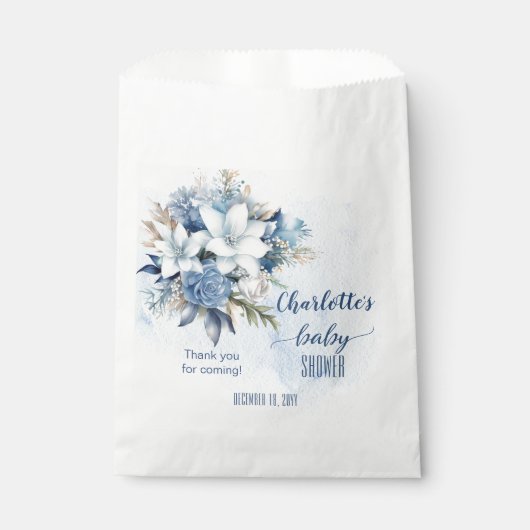 Elegant Blauw Winter Bloemen Jongen Baby shower Bedankzakje (Voorkant)