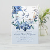 Elegant Blauw Winter Bloemen Jongen Baby shower Kaart (Staand voorkant)
