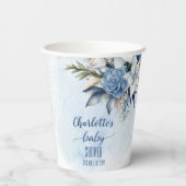 Elegant Blauw Winter Bloemen Jongen Baby shower Papieren Bekers (Achterkant)