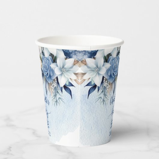 Elegant Blauw Winter Bloemen Jongen Baby shower Papieren Bekers (Rechts)