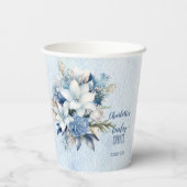 Elegant Blauw Winter Bloemen Jongen Baby shower Papieren Bekers (Achterkant)