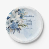 Elegant Blauw Winter Bloemen Jongen Baby shower Papieren Bordje (Voorkant)