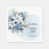 Elegant Blauw Winter Bloemen Jongen Baby shower Servet (Voorkant)
