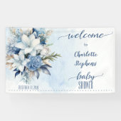 Elegant Blauw Winter Bloemen Jongen Baby shower Spandoek (Horizontaal)
