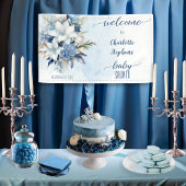 Elegant Blauw Winter Bloemen Jongen Baby shower Spandoek