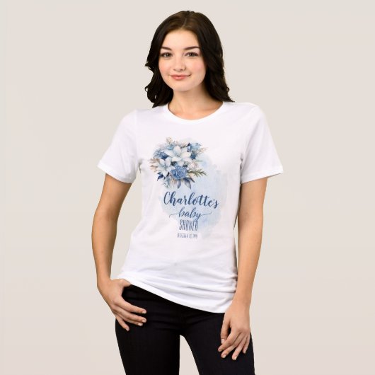 Elegant Blauw Winter Bloemen Jongen Baby shower Tri-Blend Shirt (Voorkant volledig)