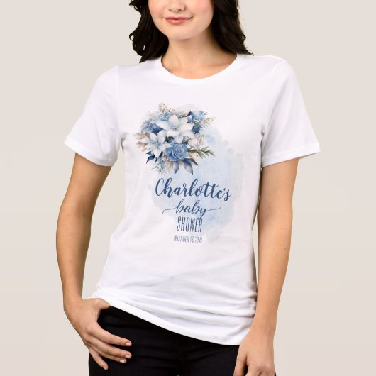 Elegant Blauw Winter Bloemen Jongen Baby shower Tri-Blend Shirt (Voorkant)