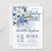 Elegant Blauw Winter Bloemen Jongen Baby Sprinkle Kaart (Voorkant)