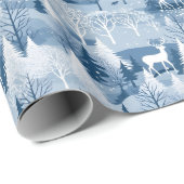 Elegant Blauw Winter Bossen & Herten Kerstmis Cadeaupapier (Rol Hoek)