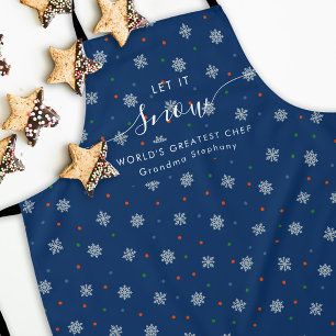 Elegant blauw Winter sneeuwvlokken en stippen op m Schort