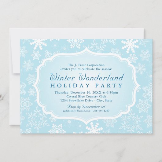Elegant Blauw Winter Wonderland Vakantie Party Kaart (Voorkant)
