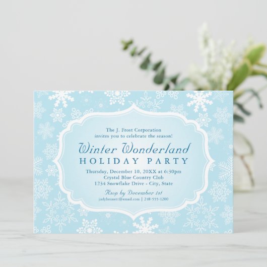 Elegant Blauw Winter Wonderland Vakantie Party Kaart (Staand voorkant)