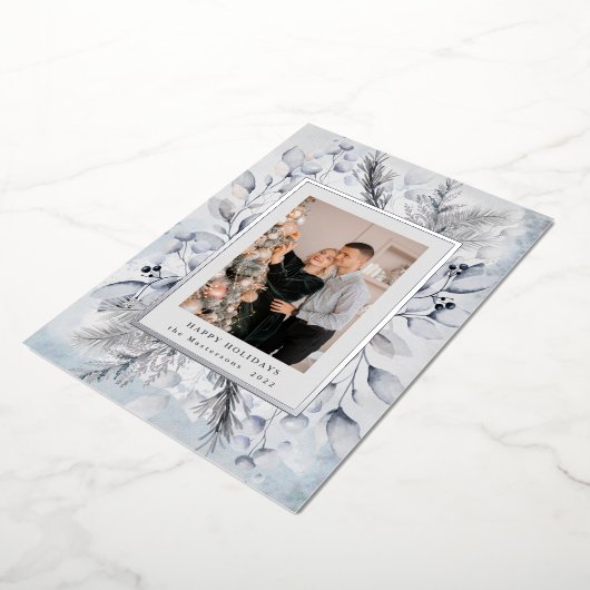 elegant blauw winterblad folie uitnodiging (Gedraaid)