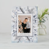 elegant blauw winterblad folie uitnodiging (Staand Voorkant)