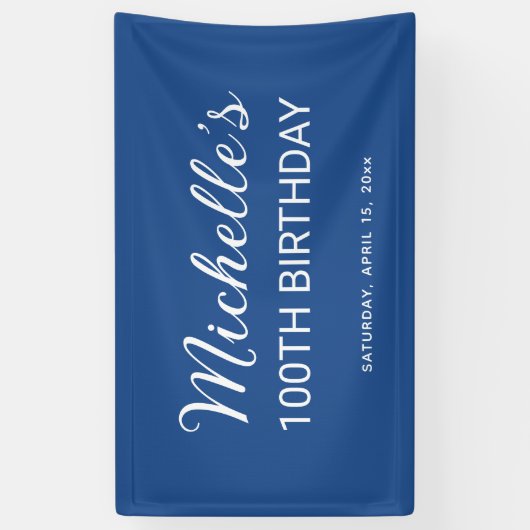 Elegant blauw wit 100e verjaardag spandoek (Verticaal)