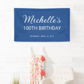 Elegant Blauw Wit 100ste Verjaardag Spandoek (Insitu)
