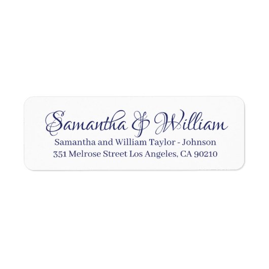 Elegant blauw wit aangepast script naam bruiloft etiket (Voorkant)