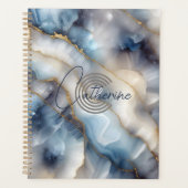 Elegant blauw wit agaat marmer met gouden aderen planner (Voorkant)