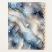 Elegant blauw wit agaat marmer met gouden aderen planner (Achterkant)
