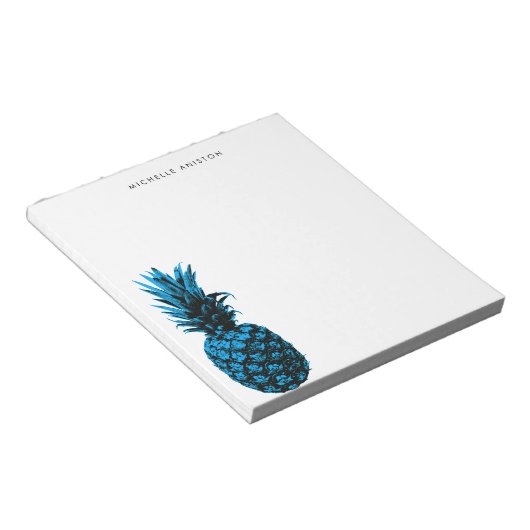 Elegant Blauw Wit Ananas Custom Notitieblok (Schuin)