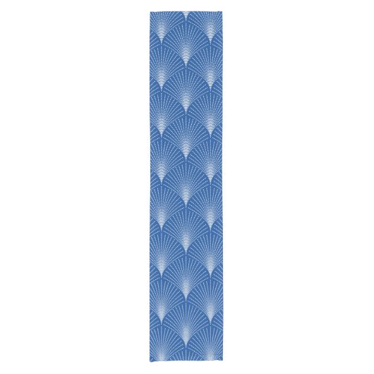 Elegant blauw & wit Art-Deco patroon Korte Tafelloper (Voorkant)